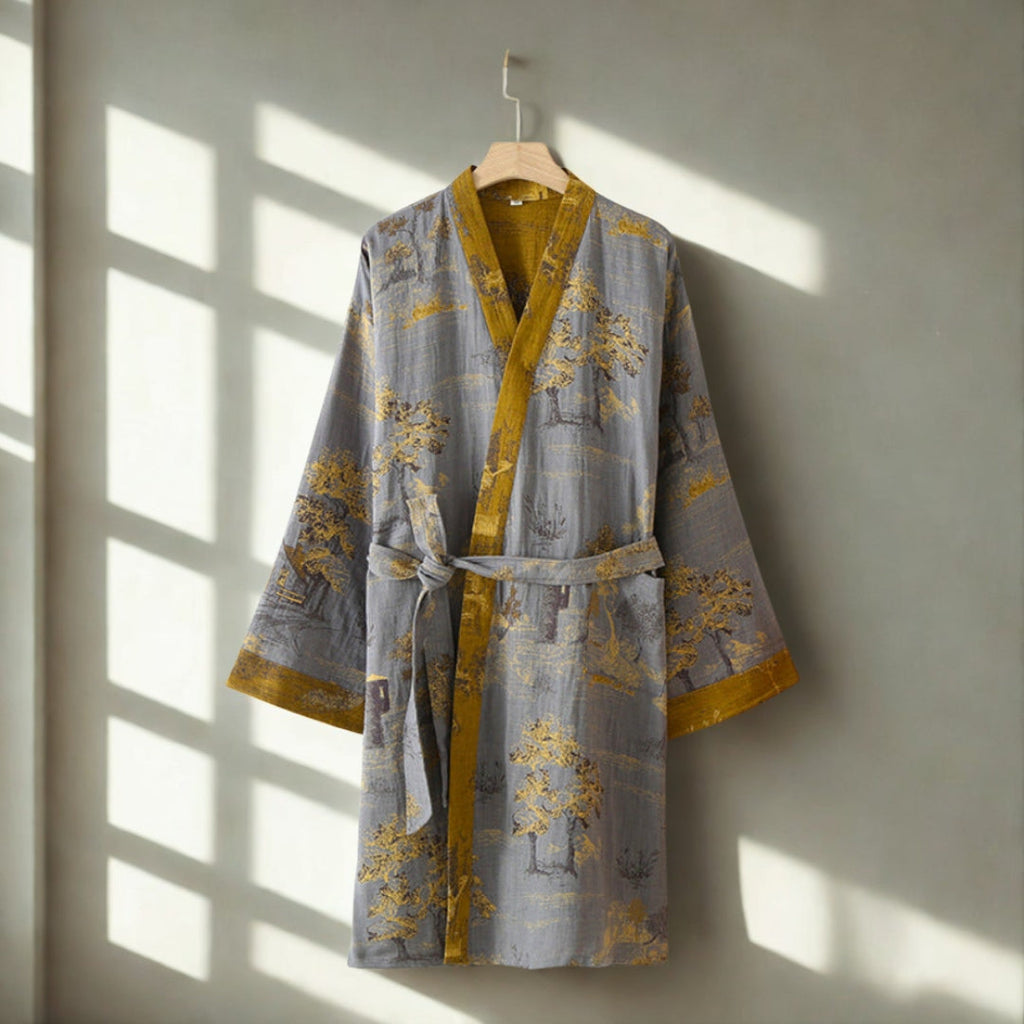Pure Cotton Rustic Elegance Kimono Bathrobe — product detail view