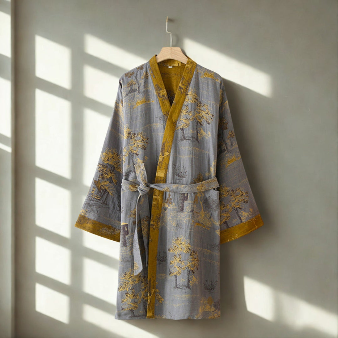 Pure Cotton Rustic Elegance Kimono Bathrobe — product detail view