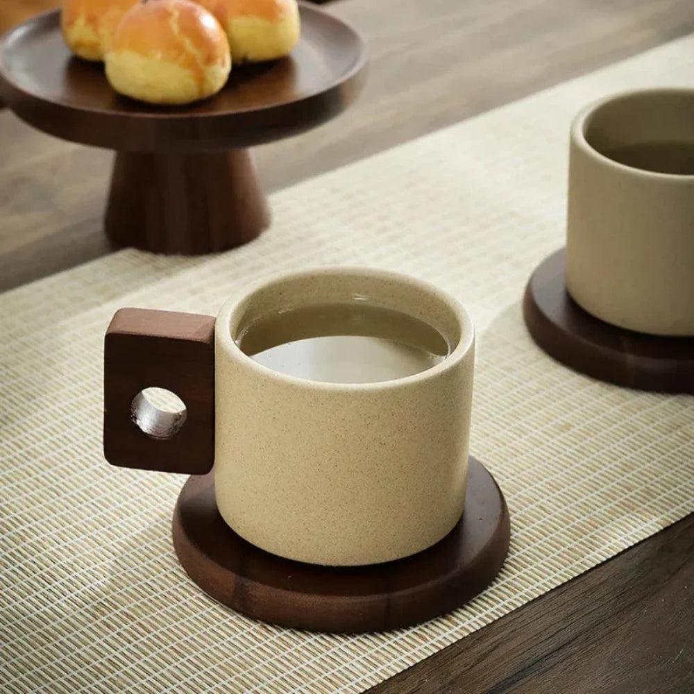 Modernist Ceramic Wooden Pallet Mug — product in use