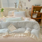 Gingham Check Ruffled Edges Bedding Set — product detail view