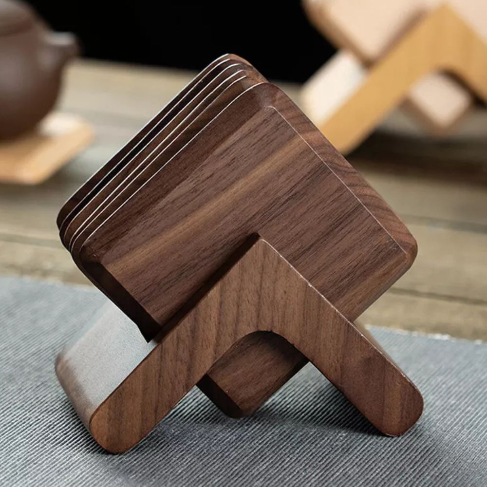 Sleek Stack Wooden Coaster Set | 6pcs — alternate angle view