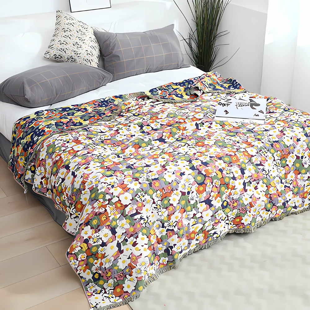 Daisy Dreamer Reversible Tassel Blanket — material texture close-up