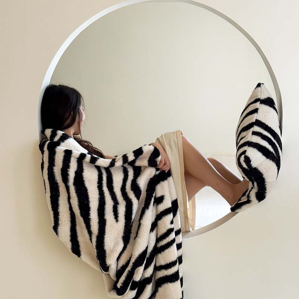 Zebra Print Luxe Faux Fur Blanket — alternate angle view