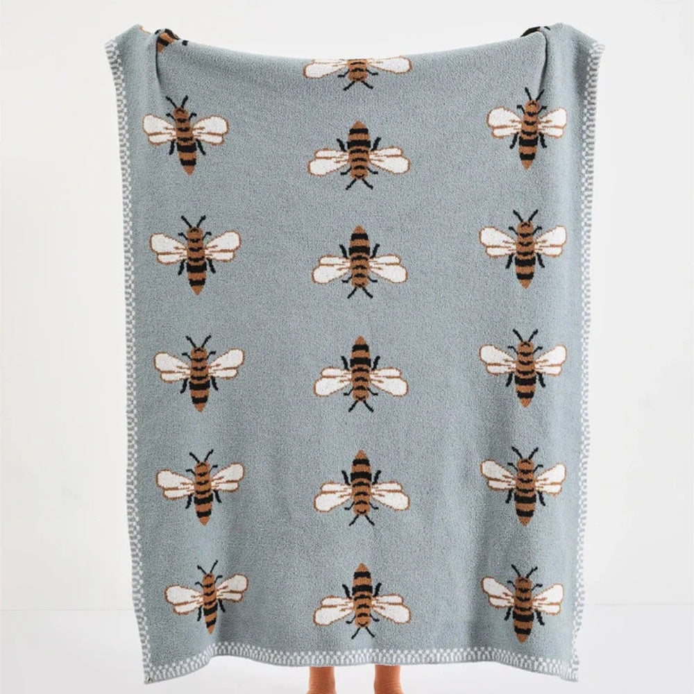 Fuzzy Bee Pattern Throw Blanket — product detail view