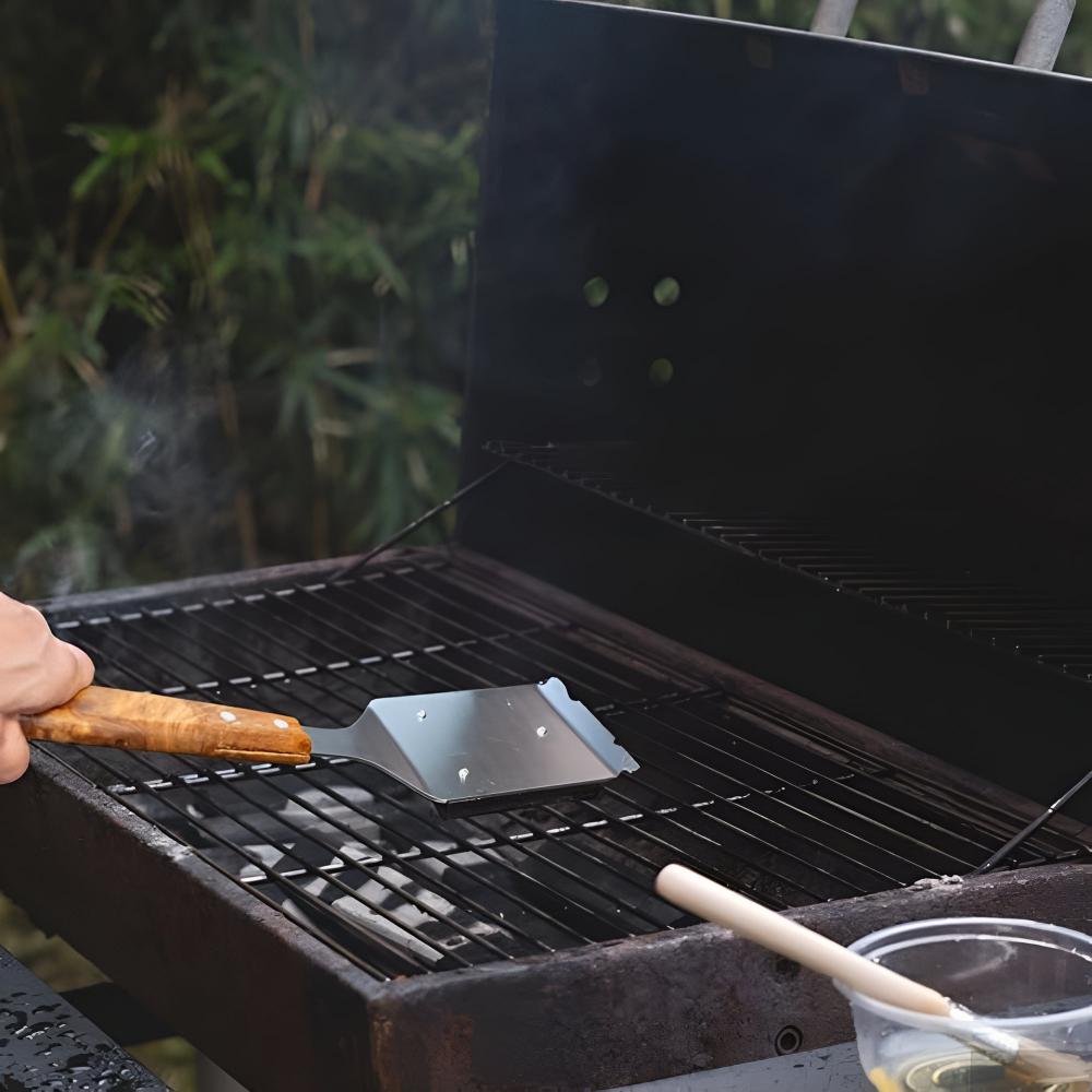 Stainless Grill Brush and Scraper — product in use