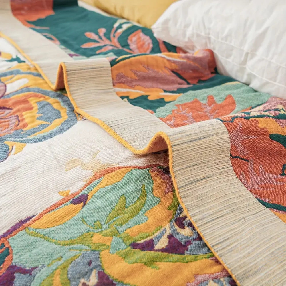 Sienna Floral Bloom Cotton Blanket — alternate angle view