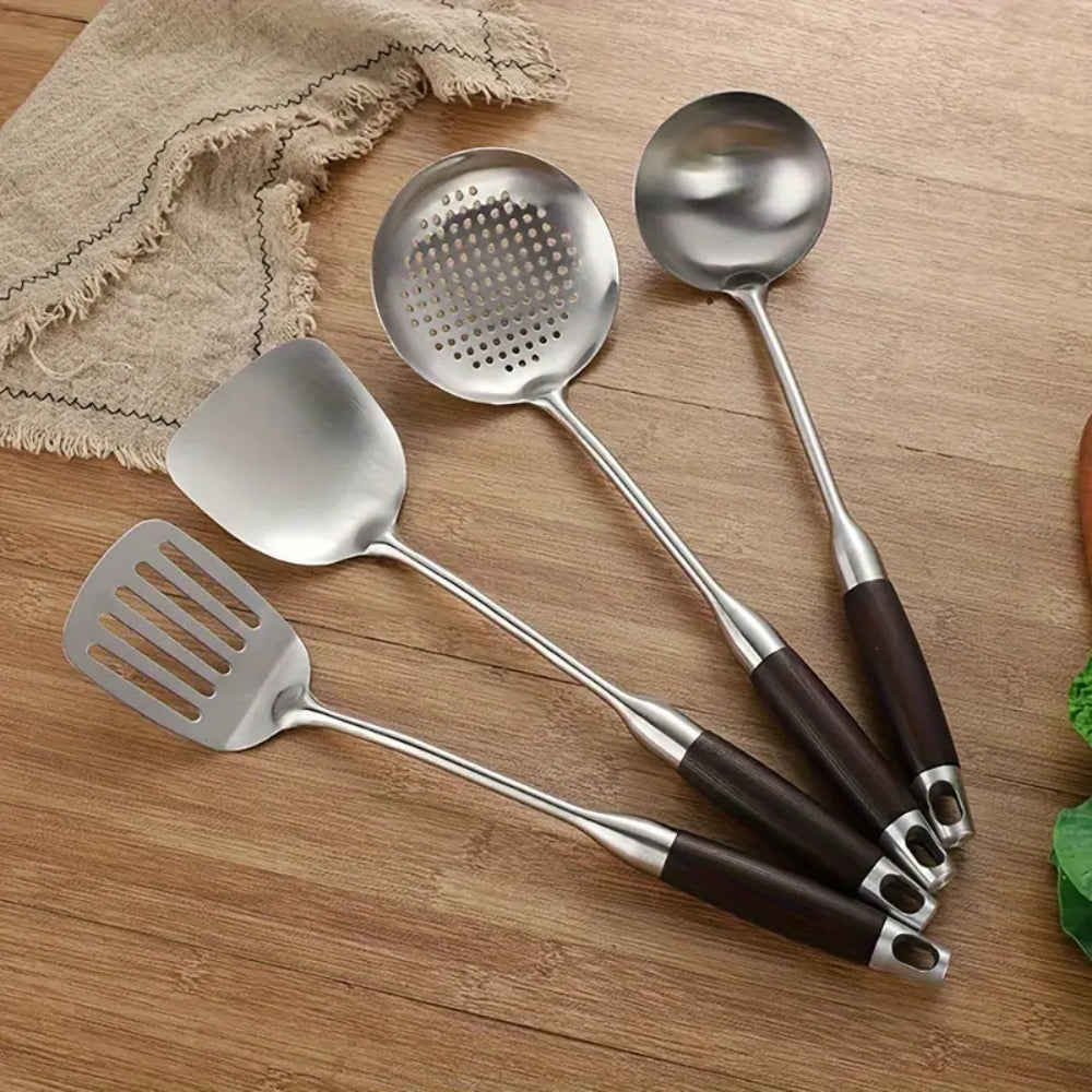 Gleaming Stainless Steel Wooden Utensils | 6Pcs Set — lifestyle shot