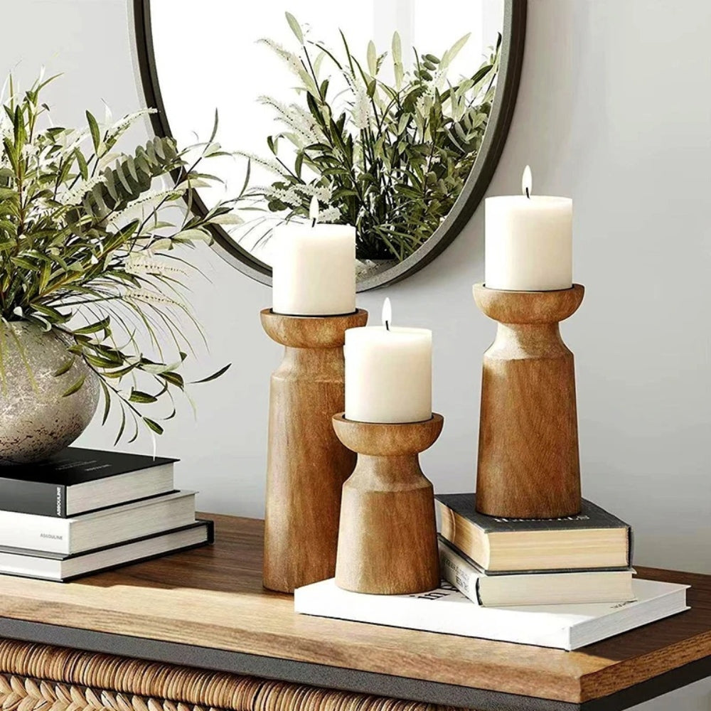 Carved Wooden Candle Holders — main product photo
