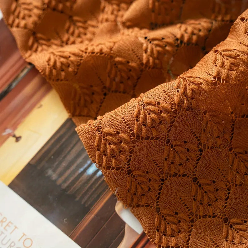 Amber Glow Boho Crochet Curtain — product in use