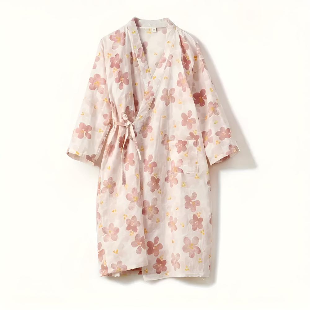 Women's Floral Pattern Cotton Bathrobe — product in use