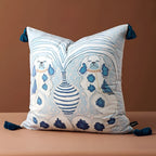Blue Dog Artistic Cushion Cover with Tassels — product detail view