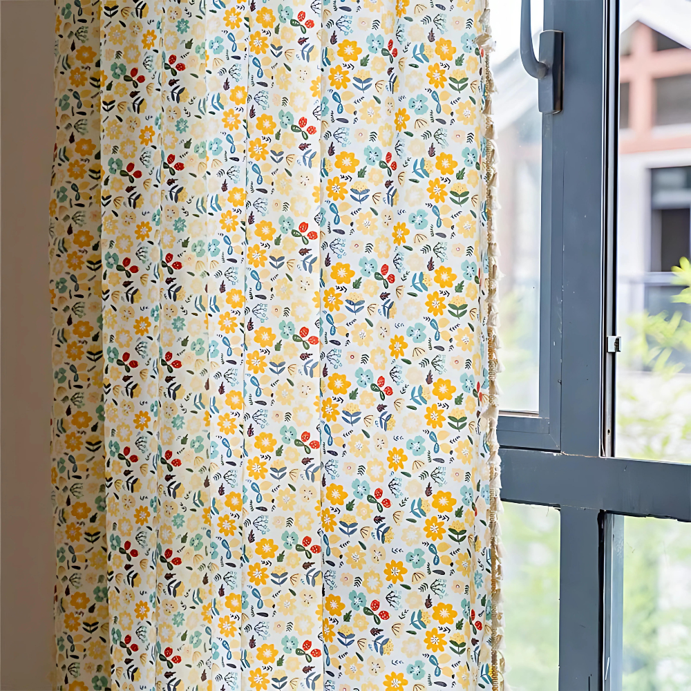 Yellow Flower Tassel Light Filtering Curtain — main product photo