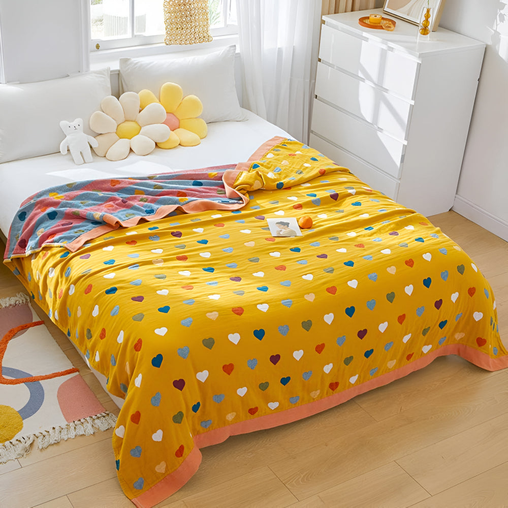 Whimsical Hearts Reversible Cotton Blanket — alternate angle view