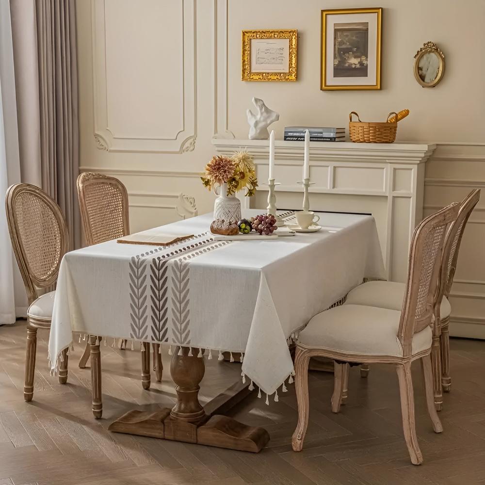 Elegance Leaves Embroidered Tablecloth — product detail view
