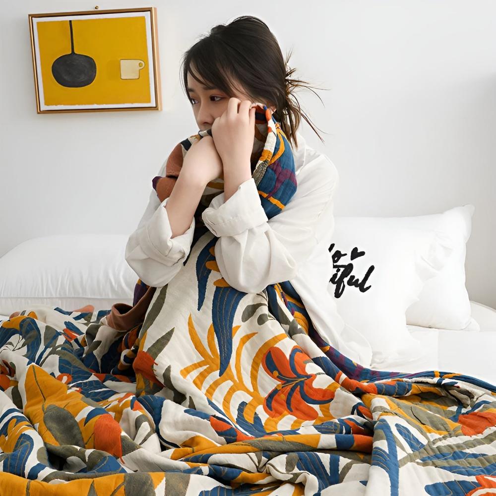 Sunrise Flora Cotton Blanket — product in use