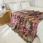 Vintage Floral Tassel Throw Blanket — product detail view