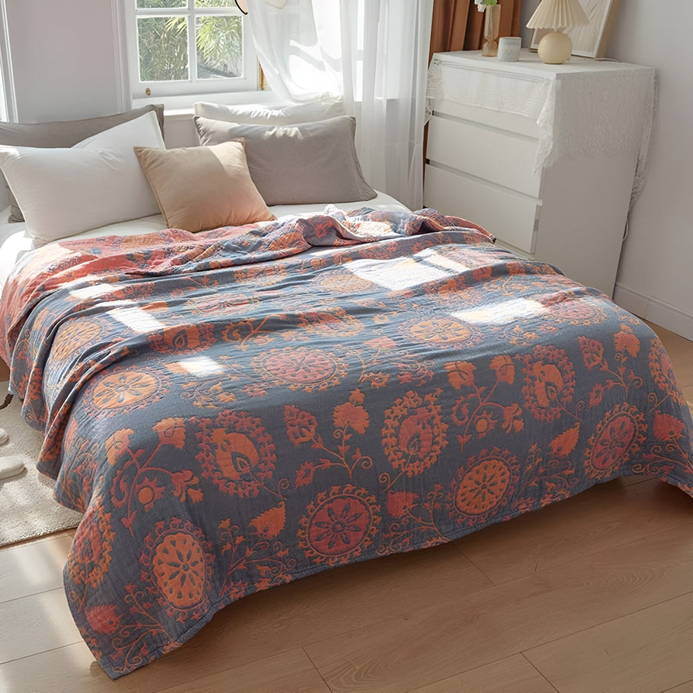Rustic Floral Cotton Reversible Blanket — alternate angle view