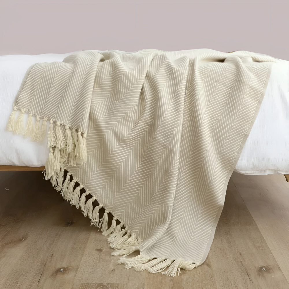 Herringbone Tassel Knit Blanket — product detail view