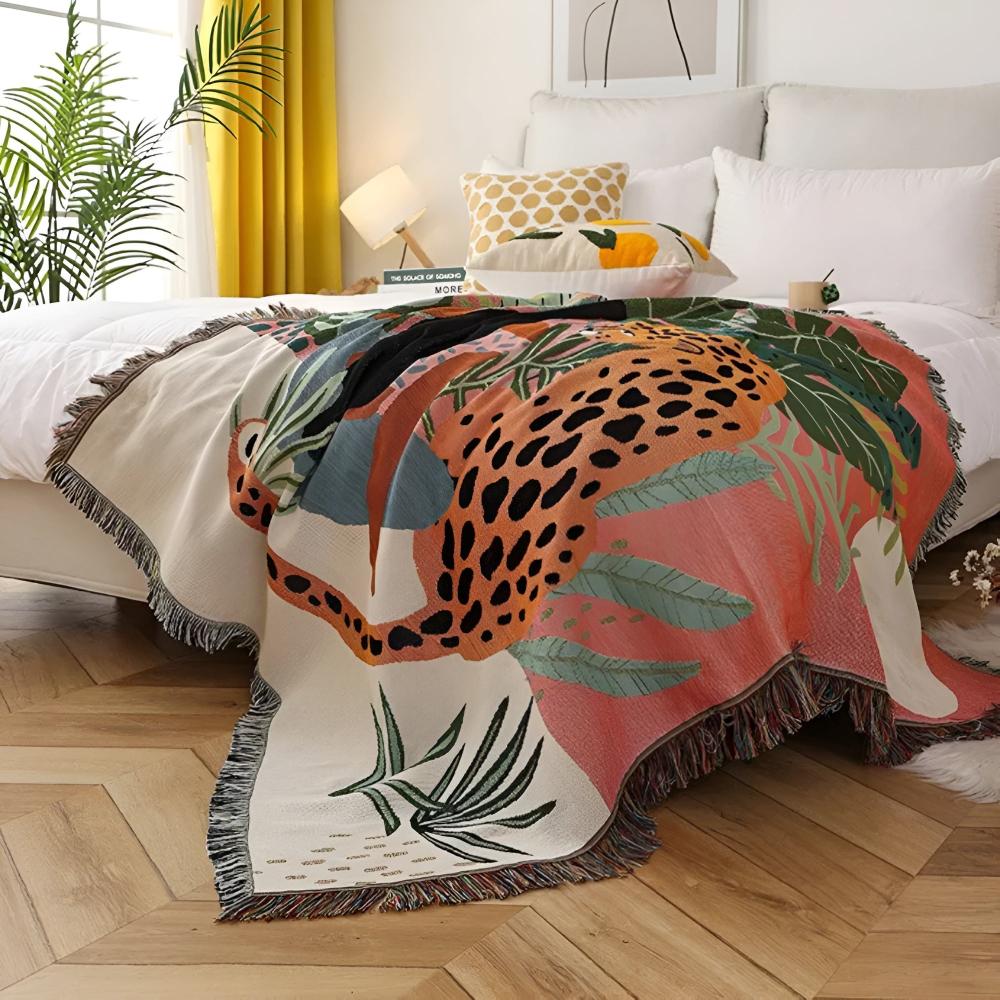 Jungle Leopard Patterned Throw Blanket — product in use