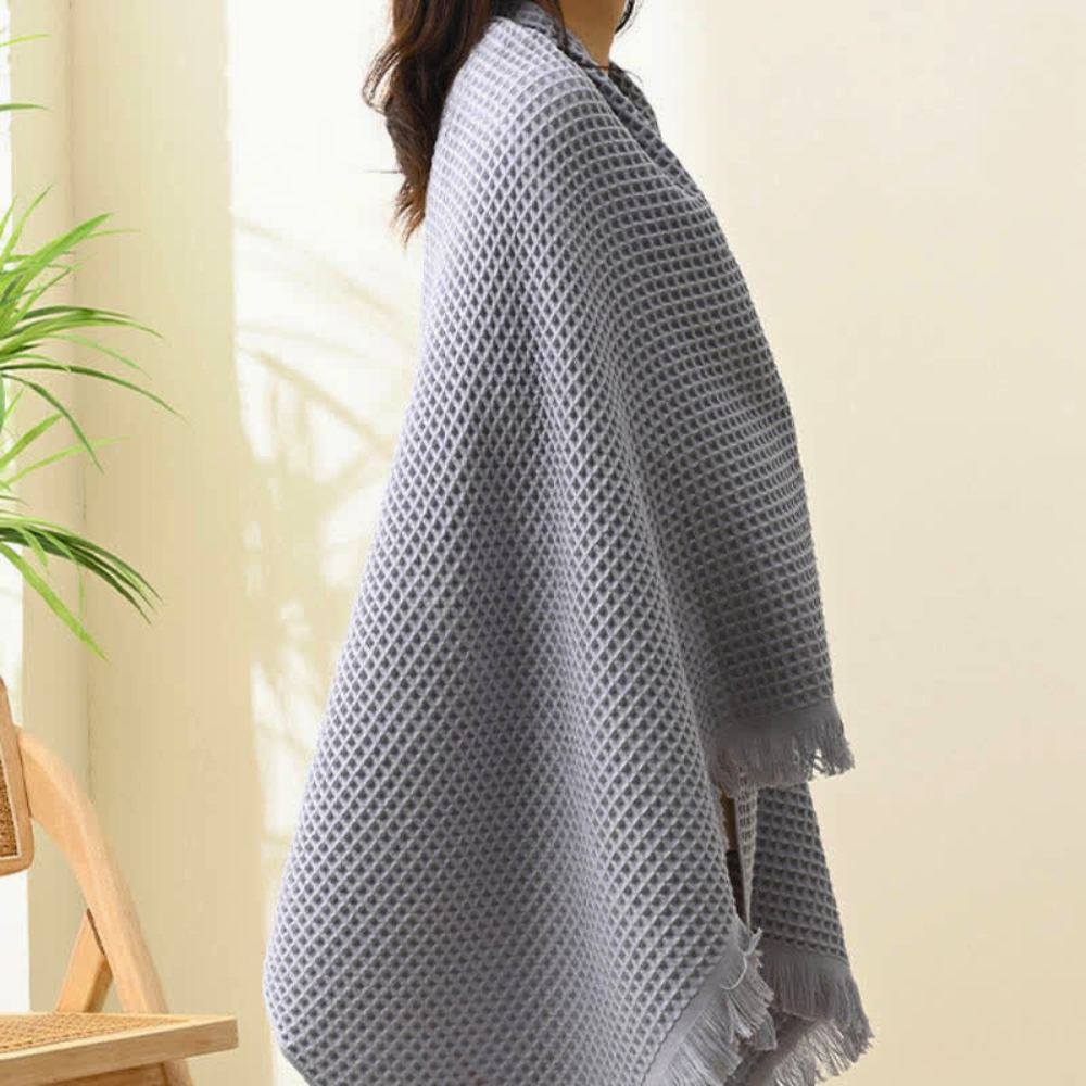 Pure Cotton Waffle Shawl Bath Towel — product close-up