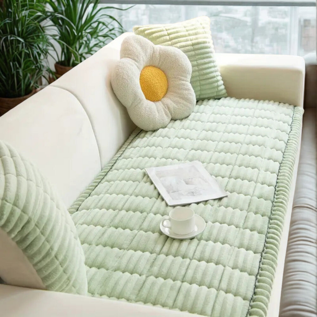 Plush Pleated Edges Sofa Cover