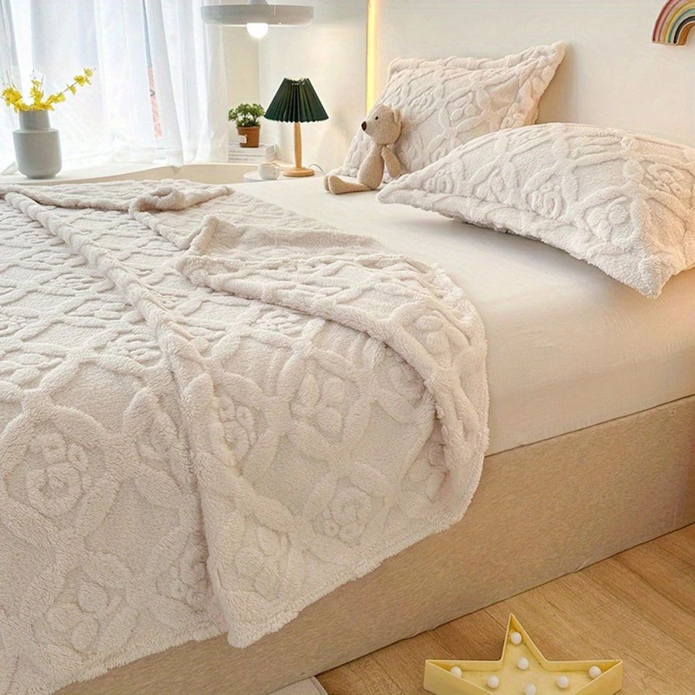 Leaf Embroidery Fleece Winter Blanket — main product photo