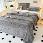 Leaf Embroidery Fleece Winter Blanket — material texture close-up