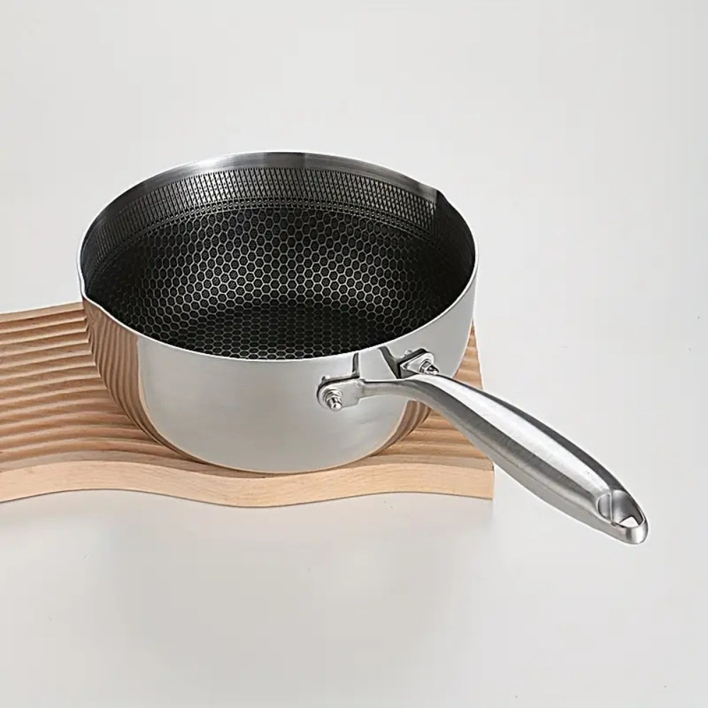 Modern Stainless Steel Saucepan with Glass Lid — product detail view