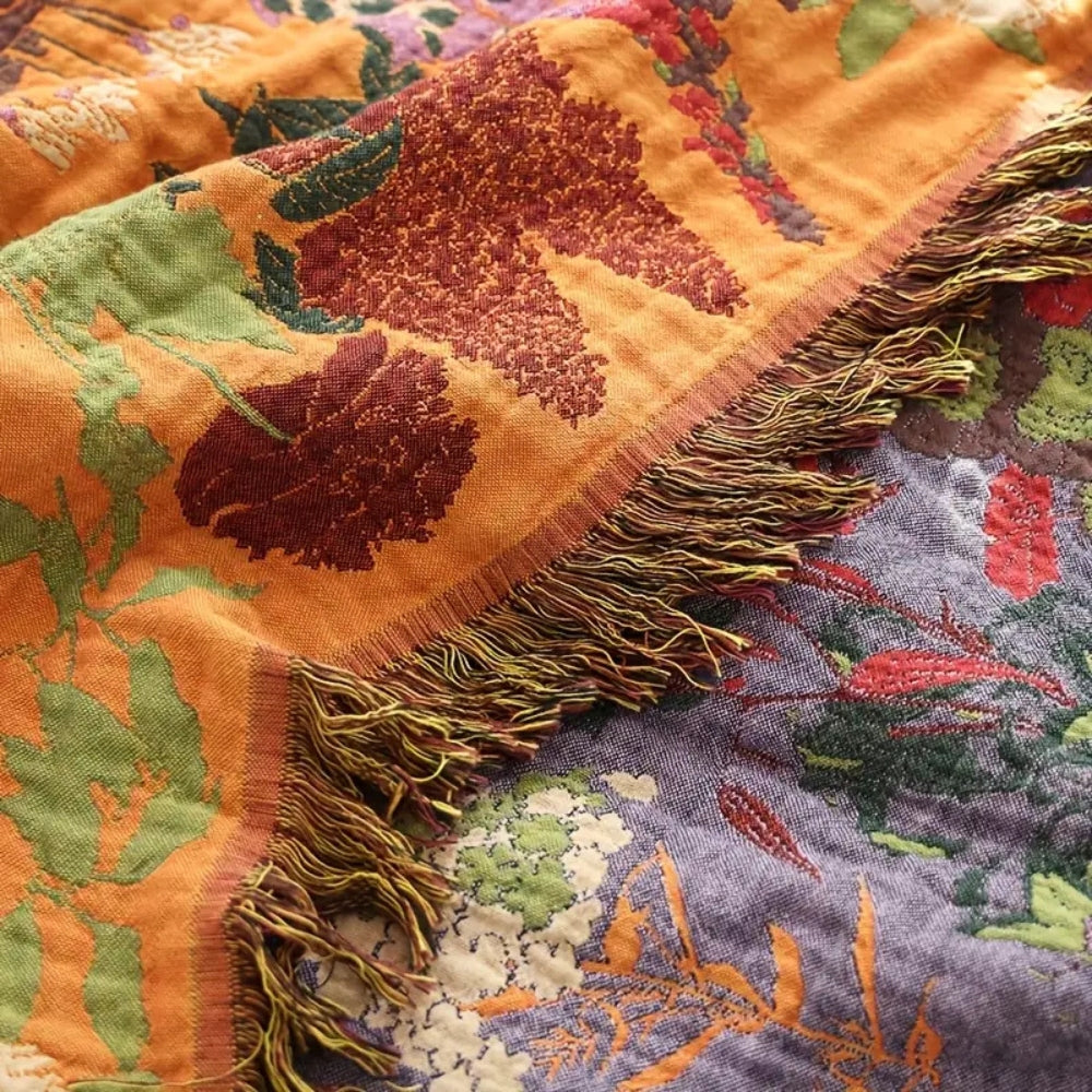 Botanic Floral Cotton Tassel Blanket — lifestyle shot