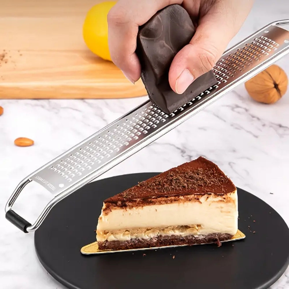 Sleek Multi-Use Long-Handled Grater — product in use