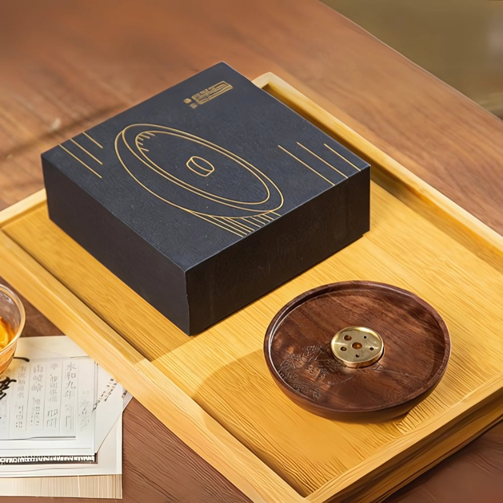 Round Wood and Copper Incense Holder — additional view