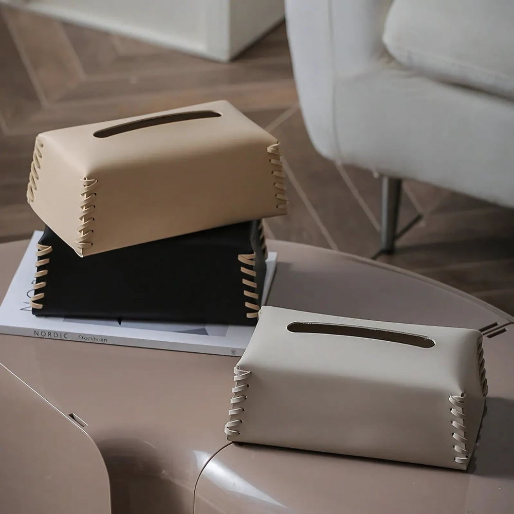 Stitched Leather Tissue Box Holder — main product photo