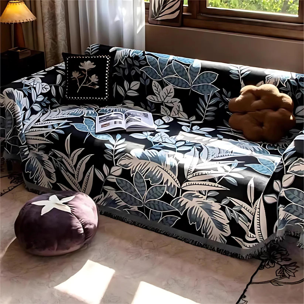 Vintage Rainforest Chenille Tassel Sofa Cover — product close-up