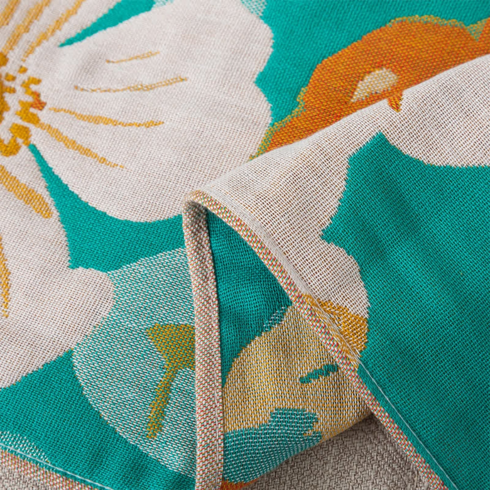 Tropical Bloom Cotton Gauze Bath Towel — product in use