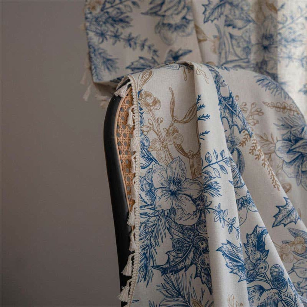 Farmhouse Botanical Blue Floral Curtain — product close-up