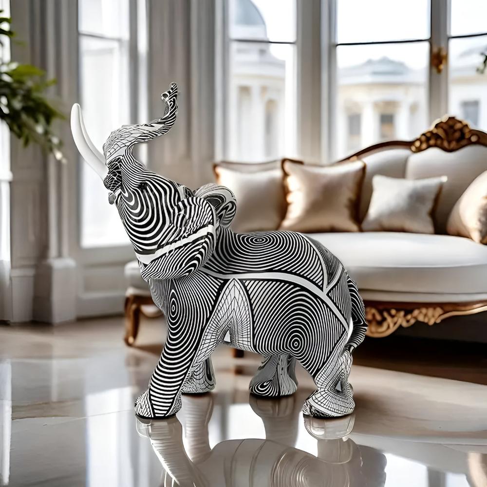 Black & White Spiral Elephant Figurine — product close-up