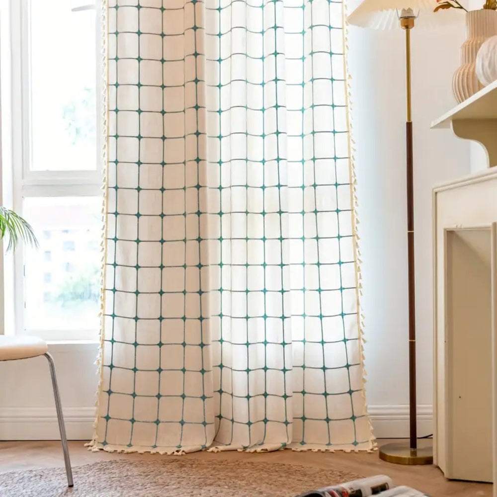 Turquoise Lattice Boho Tassel Curtain — main product photo