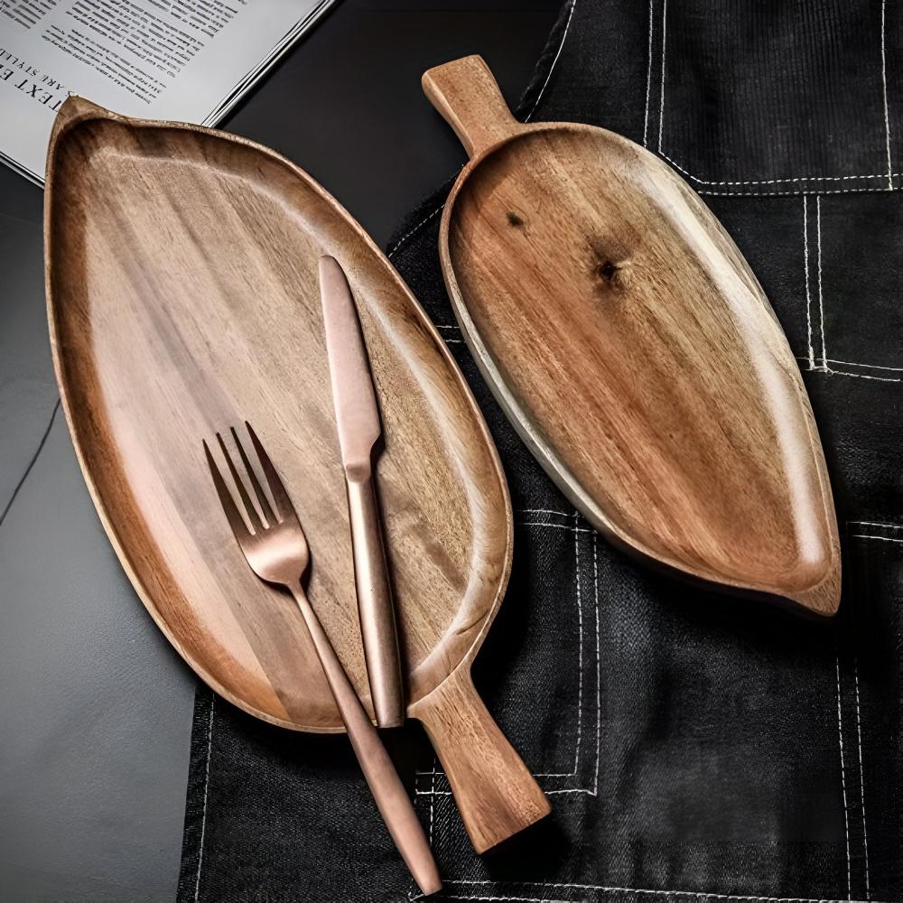 Leaf-Shaped Wooden Serving Plate — lifestyle shot