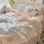 Gingham Check Ruffled Edges Bedding Set — product close-up