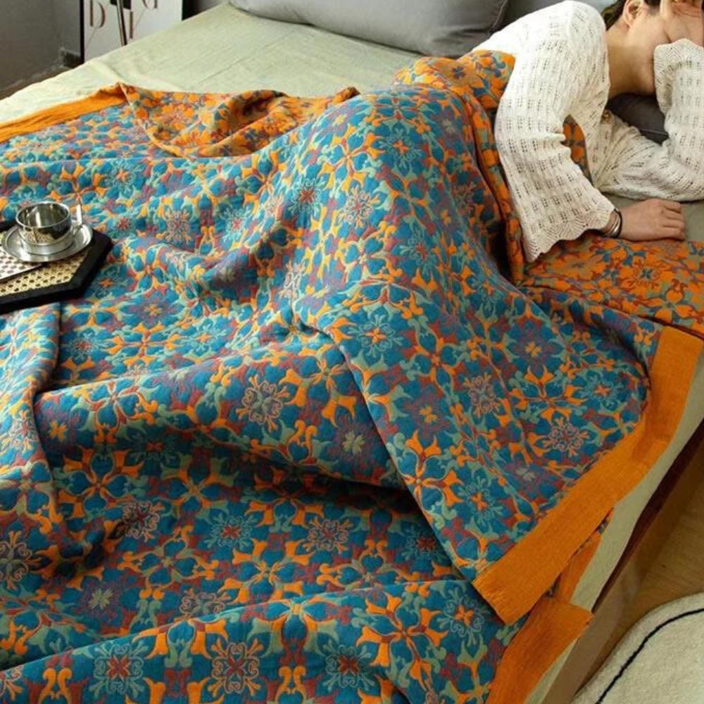 Citrus Sunrise Six Layers Cotton Blanket — lifestyle shot