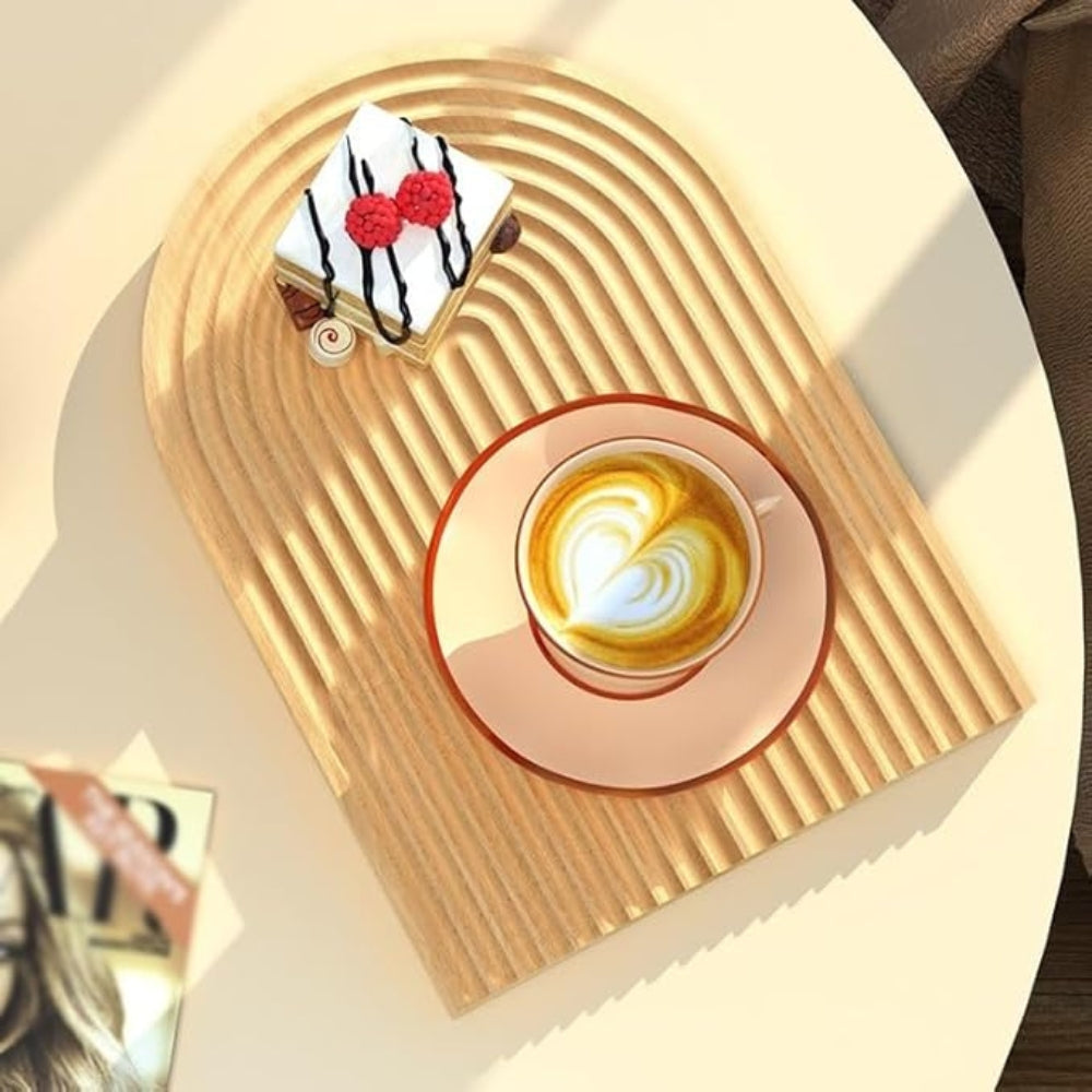 Nordic Ripple Wooden Tray — product in use