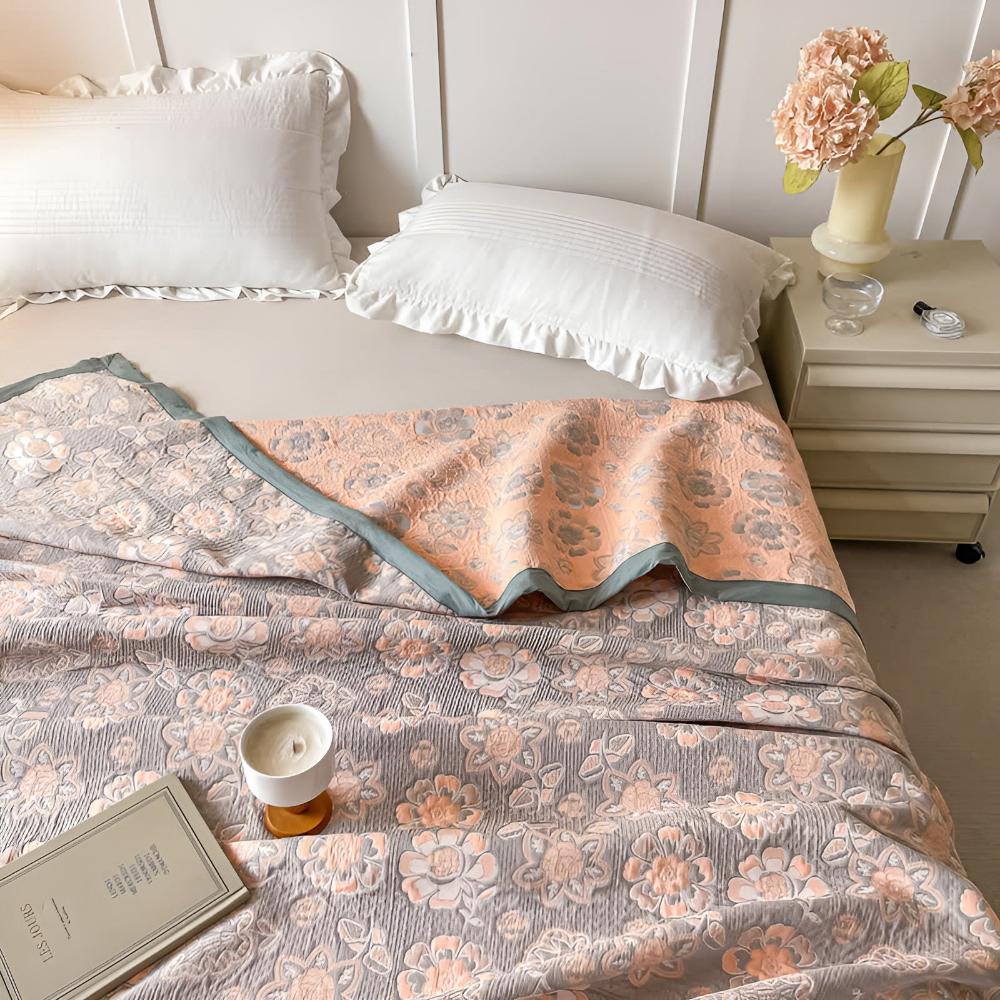 Retro Flower Summer Cotton Gauze Coverlet — product in use