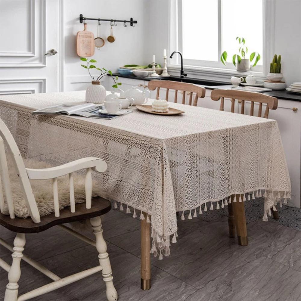 Vintage Lace Hollow Crochet Tablecloth — product in use