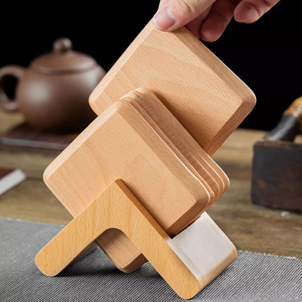 Sleek Stack Wooden Coaster Set | 6pcs — lifestyle shot