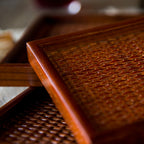 Artisanal Rattan Wooden Tea Tray — lifestyle shot