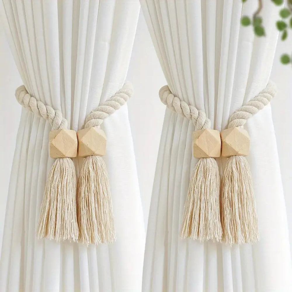 Wooden Bead Tassel Curtain Tie Back | 2Pcs Set — alternate angle view
