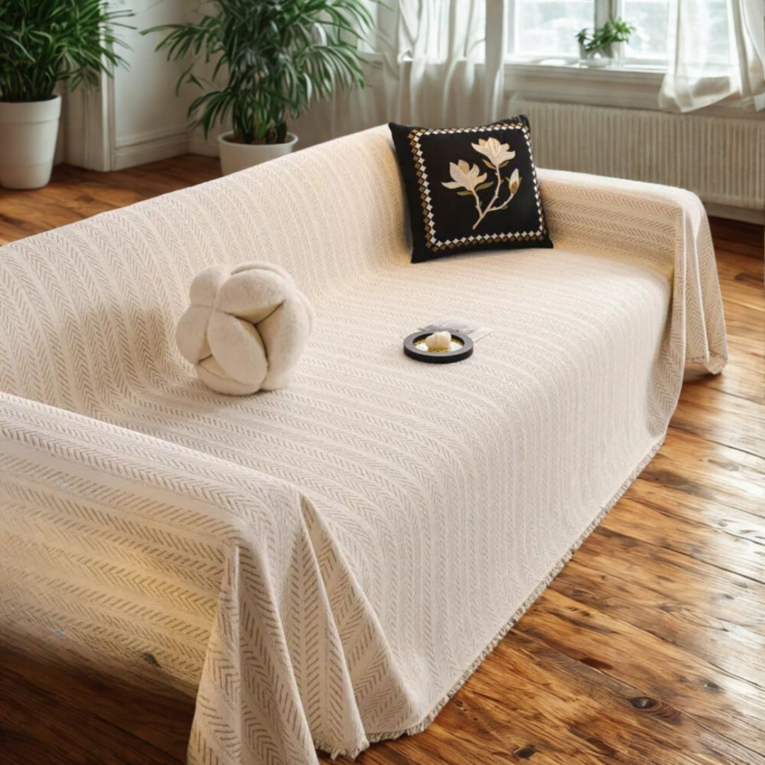 Herringbone Chenille Tassels Sofa Cover — main product photo