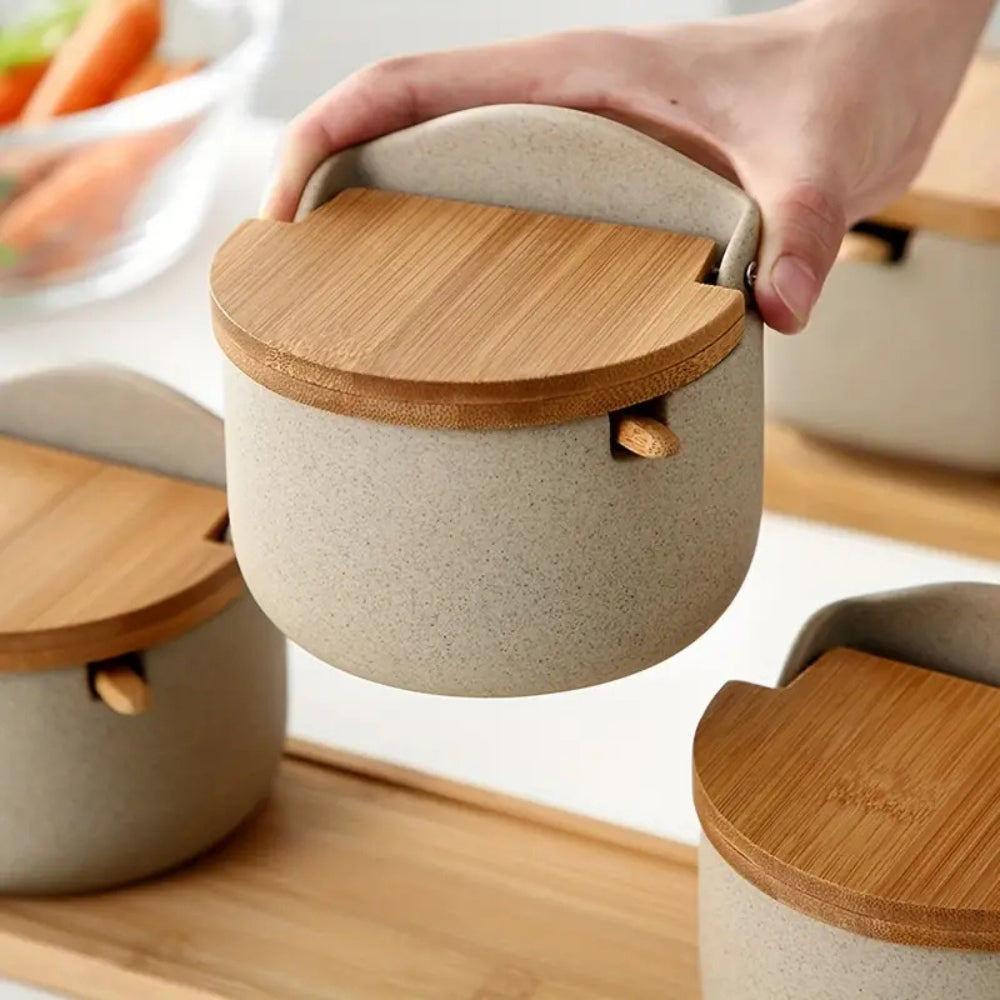Ceramic Bamboo Spice Jar Set — lifestyle shot