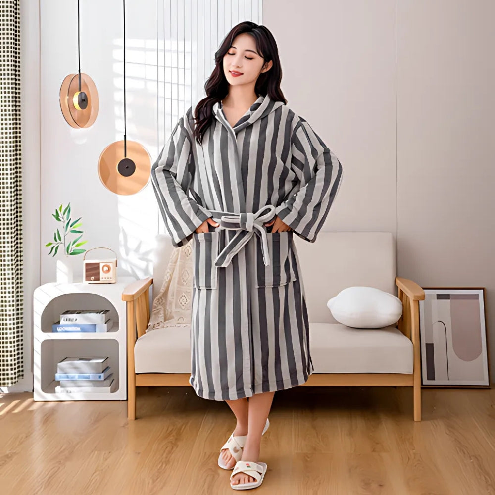 Cloud-Soft Unisex Striped Bathrobe — product close-up