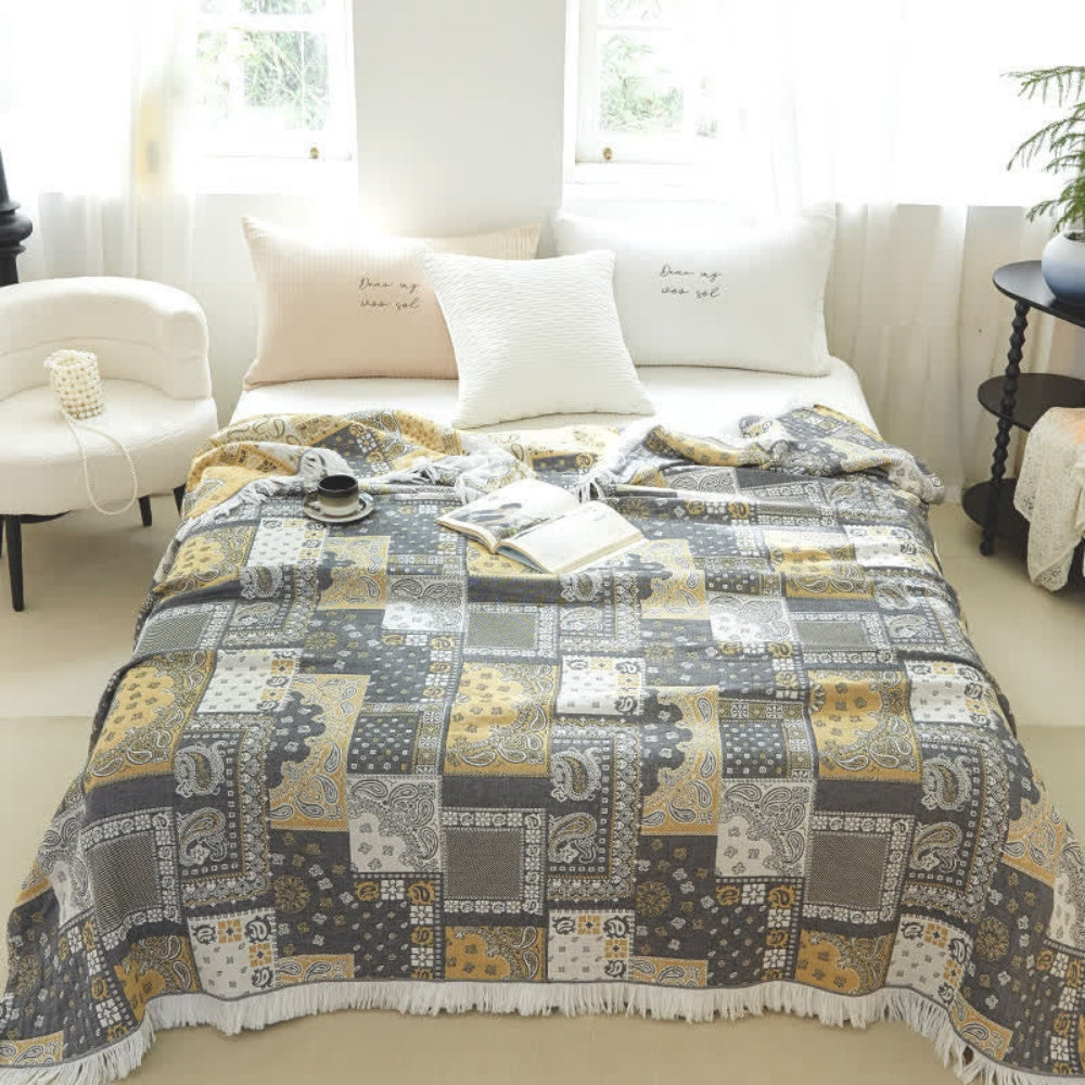 Mosaic Pattern Cotton Gauze Blanket — product in use
